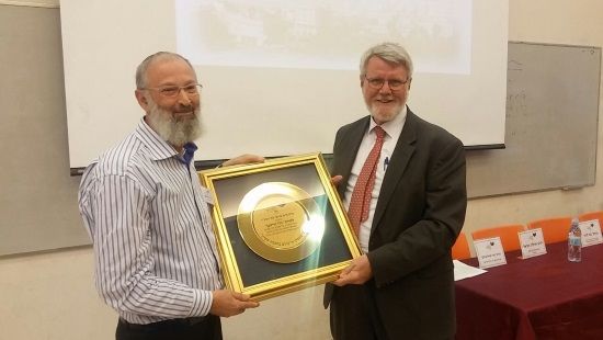 Recipient of the Lev Prize for Torah and Science, Prof. Ely Merzbach, and President of JCT, Prof. Chaim Sukenik